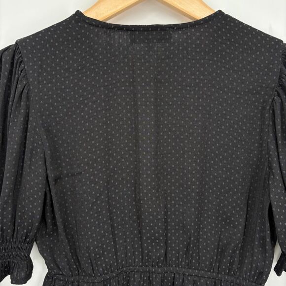 Ten Sixty Sherman Polka Dot V-neck Blouse, Sz XS, Ruffle Smocked Button Front - Picture 8 of 10